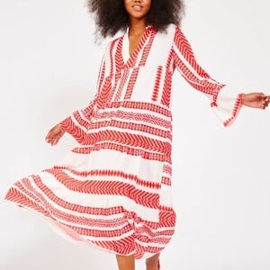 Red and White Patterned Maxi Dress